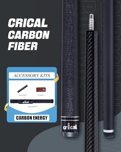 CRICAL Carbon Fiber Pool Cue with Stick Low Deflection Shaft - 58 Inch Billiard Cue Stick with Cowhide Grip & 3K Weave Design, 12.5mm Tip, Fixed Weight (19oz), 3/8x8 Joint – Ideal for Players - color: CL-VP-1-set3