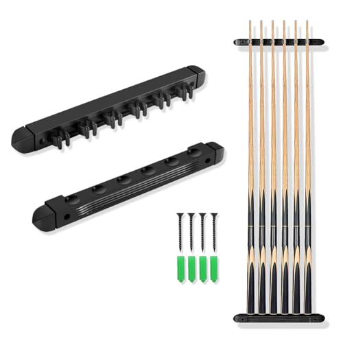 SUPERDIAMOND Pool Cue Rack Wall Mount, 6 Cues Solid Wood Pool Stick Holder, 2-Piece Minimalist Cue Stick Holder & Billiard Cue Racks for Game Room, (Black / 6 Cues) - size: 6 Cues, style: SU-LM-Pool Cue Rack-6cues