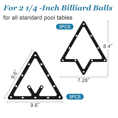 6-Pack Pool Ball Rack Set Magic Rack Sheet Billiards Ball Holder -Triangle Rack Pool Cue Accessories for 8-Ball, 9-Ball & 10-Ball Billiard Games