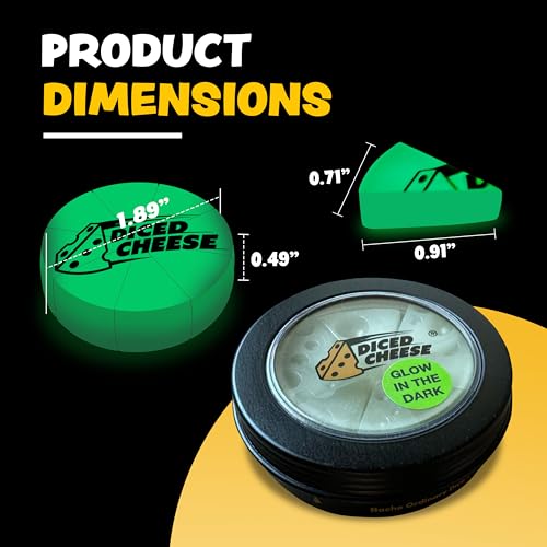Diced Cheese - Glow in the Dark Dice Game - 1 Pack | Contains Eight Pieces of Diced Cheese, One Tin, and Instructions, Glow in the Dark for Camping and Nighttime Play - style: 1 Pack, Glow in the Dark