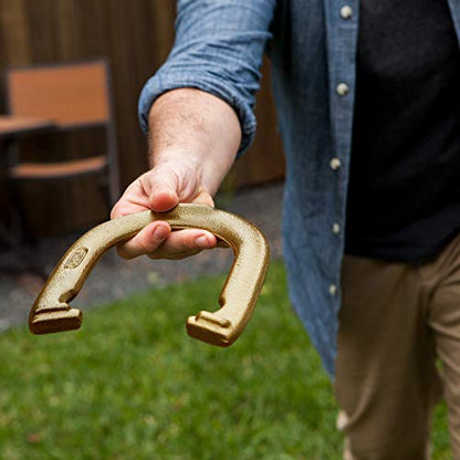 Champion Sports Horseshoe Set: Traditional Outdoor Lawn Game includes Four Professional Solid Steel Horseshoes with Solid Steel Stakes & Carrying Storage Case - style: Deluxe Set