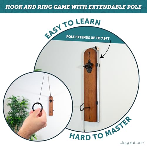 Play Platoon Hook and Ring Toss Bar Game for Adults - Wood Toss Ring Game for Adults - Perfect Home, Basements, & Bar Gifts - color: Brown with Pole