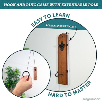 Play Platoon Hook and Ring Toss Bar Game for Adults - Wood Toss Ring Game for Adults - Perfect Home, Basements, & Bar Gifts - color: Brown with Pole
