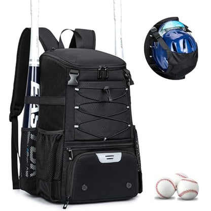 KAVIGOR Baseball Bag for Youth and Adult, Softball Backpack 40L Large Capacity, Bat Backpack with Shoes Compartment and Hidden Helmet Holder - color: Black