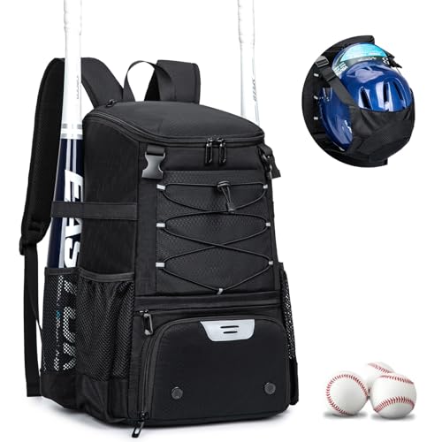 KAVIGOR Baseball Bag for Youth and Adult, Softball Backpack 40L Large Capacity, Bat Backpack with Shoes Compartment and Hidden Helmet Holder - color: Black