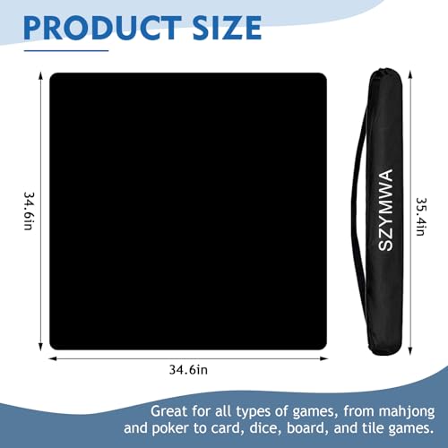 34.5"x34.5" Large Rubber Mahjong Mat Anti Slip and Noise Reduction Play Mat for Mahjong, Board Games, Dominoes, Tile Games Tabletop Cover Poker Mat with Carrying Bag(Black) - color: Black