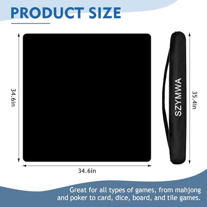 34.5"x34.5" Large Rubber Mahjong Mat Anti Slip and Noise Reduction Play Mat for Mahjong, Board Games, Dominoes, Tile Games Tabletop Cover Poker Mat with Carrying Bag(Black) - color: Black