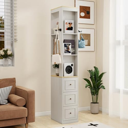 Havemies 73" Media Storage Cabinet | 3 Spacious Drawers for Games,Remotes|Detachable Hooks for Headphones,Bags|Open Shelf|Antique White|MDF|Anti-Tip