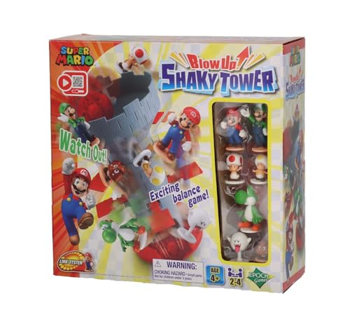 EPOCH Games - Super Mario Blow Up Shaky Tower Tabletop Game – Kids Family Board Game for Multiplayer Game Night, Ages 4+