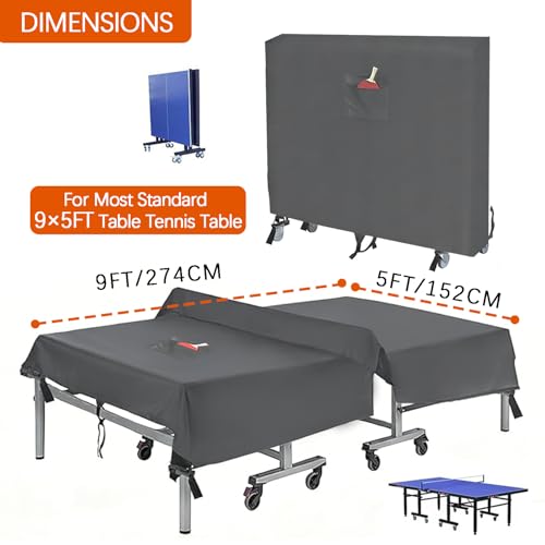 Heavy Duty Waterproof Ping Pong Table Cover - 600D Durable Material, Fits 9x5 FT Folding/Flat Tables, Windproof Buckle, Indoor/Outdoor Use, Gray, 65''L x 28''W x 73''H - color: Gray
