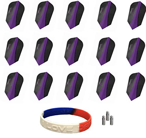 Harrows 5 Sets of 3 Retina Slim Purple Dart Flights Plus 1 Set of 3 Aluminum Dart Flight Protectors & Bracelet
