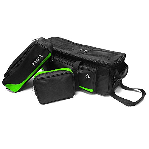 Pyramid Path Triple Tote Roller Plus Bowling Bag with Detachable Shoe Bag (Fits US Mens Size 15), Accessory and Side Pocket, Lightweight Travel Design - color: Black/Lime Green