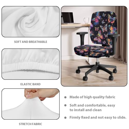 Butterfly Office Chair Cover 2 Piece Waterproof and Elastic Office Chair Seat Cover Protective Stretch Decorative Fabric Cover Polyester Universal Desk Task Chair Covers for Workspace