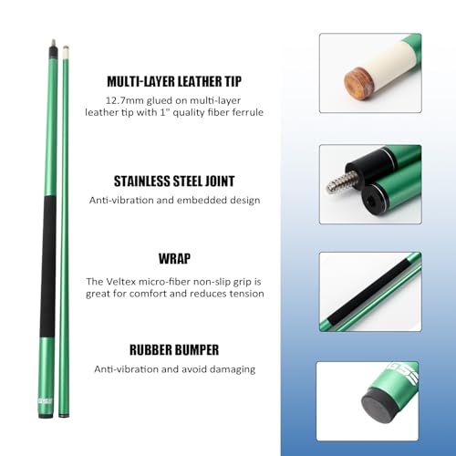 GSE Games & Sports Expert 58" 2-Piece Fiberglass Graphite Composite Billiard Pool Cue Sticks (Several Colors Available, Weight from 18oz, 19oz, 20oz, 21oz) - color: Matte Green, style: 19oz