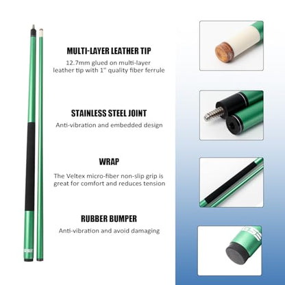 GSE Games & Sports Expert 58" 2-Piece Fiberglass Graphite Composite Billiard Pool Cue Sticks (Several Colors Available, Weight from 18oz, 19oz, 20oz, 21oz) - color: Matte Green, style: set of 4