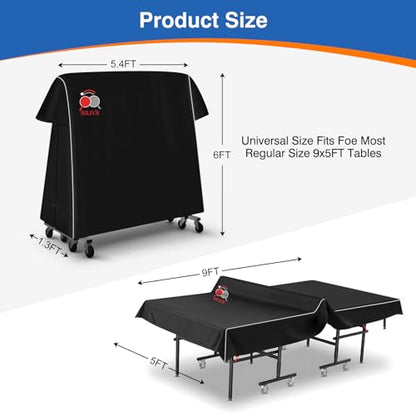 PingPong Table Cover 420D Oxford Fabric with Cotton Lining, Waterproof PU Coating, Sunproof & All-Weather Protection, Universal Fit for 9x5 FT Indoor/Outdoor Folding & Flat Tables