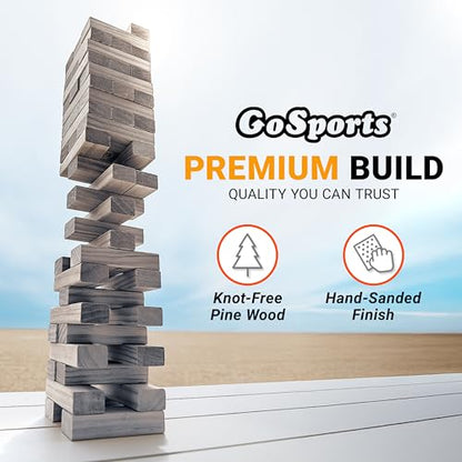 GoSports Giant Wooden Outdoor Stacking Game – Stacks Up to 3 ft – Large Toppling Tower with Case for Yard Games, Family Game Night, Camping, and Parties - color: Gray Wood Stain