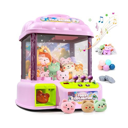 Large Claw Machine for Kids, Musical Electronic Arcade Game Console with Adjustable Sound, Christmas and Birthday Gift for Kids, Includes 30 Toys & 24 Game Coins & 20 Surprise Eggs - color: Lotus Root Pink