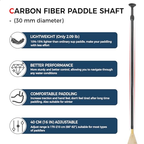 SUP Paddleboard Paddle with Carbon Fiber Shaft and Enhanced PP Blade, Adjustable Stand Up Paddle Board Paddle, 66-82" (170-210 cm), Bamboo Pattern Series - color: Bamboo Pattern