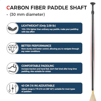 SUP Paddleboard Paddle with Carbon Fiber Shaft and Enhanced PP Blade, Adjustable Stand Up Paddle Board Paddle, 66-82" (170-210 cm), Bamboo Pattern Series - color: Bamboo Pattern