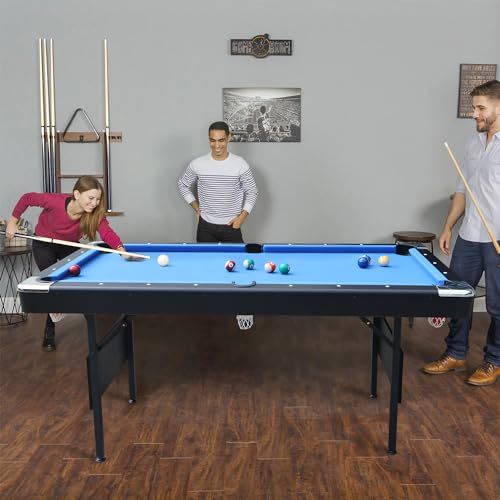 Ditkoko Billiard Table, 64" Folding Pool Table with with Balls, Cues, Chalk, Brush and Triangle, Pool Table Set for Family Game Room, Adult Rrec Room, Basements, Man cave or Garage - color: Blue