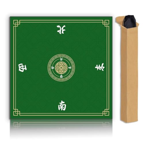 Mahjong Mat, Non-Slip Noise Reducing Game Mat, 31.5 Inch Mahjong Table Mat,Mahjong Mat with Cloth Bag and Carton Storage,Suitable for Mahjong, Dominoes, Solitaire and Other Games. (Green) - color: Green