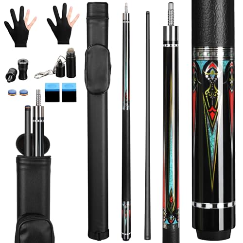 AKLOT Carbon Fiber Pool Cue Stick 58", Billiard Cue Sticks 19-19.5oz, Low Deflection Billiard Stick with 12.5mm Tip, Professional Carbon Fiber Pool Sticks for Adults - color: Black-patten2