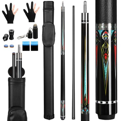 AKLOT Carbon Fiber Pool Cue Stick 58", Billiard Cue Sticks 19-19.5oz, Low Deflection Billiard Stick with 12.5mm Tip, Professional Carbon Fiber Pool Sticks for Adults - color: Black-patten2