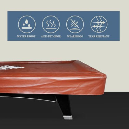 KONLLEN Pool Table Cover PU Leather Billiard Table Covers Indoor Outdoor Pool Table Cover Waterproof for 9 Feet Fitted Billiards Pool Accessories Black and Brown