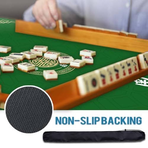 Mahjong Mat, Non-Slip Noise Reducing Game Mat, 31.5 Inch Mahjong Table Mat,Mahjong Mat with Cloth Bag and Carton Storage,Suitable for Mahjong, Dominoes, Solitaire and Other Games. (Green) - color: Green