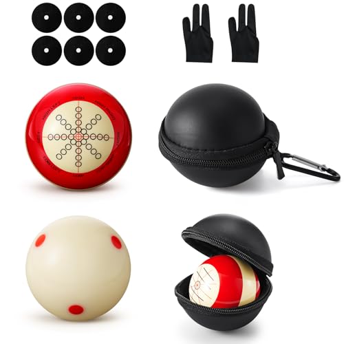 Foilswirl 2 Pcs Billiards Cue Ball 2-1/4" Pool Cue Practice Training Artifact with Three Finger Billiard Gloves 2 Ball Bag 6 Pool Table Marker Dots for Billiard Table Accessory - style: Round Case