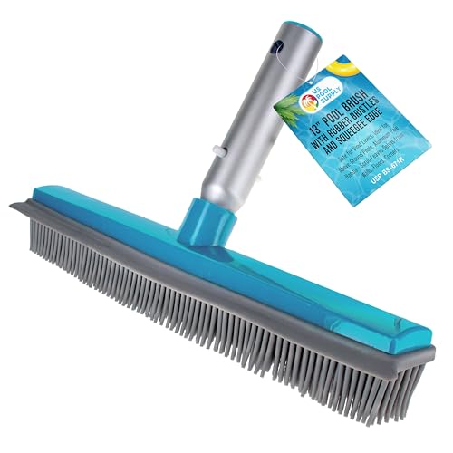 U.S. Pool Supply 13" Pool Brush with Rubber Bristles and Squeegee Edge - Safe for Vinyl Liners, Ideal for Above-Ground Pools, Aluminum Pole Handle - Scrub Leaves Debris from Walls, Floors, Corners - style: 13" Rubber Bristles