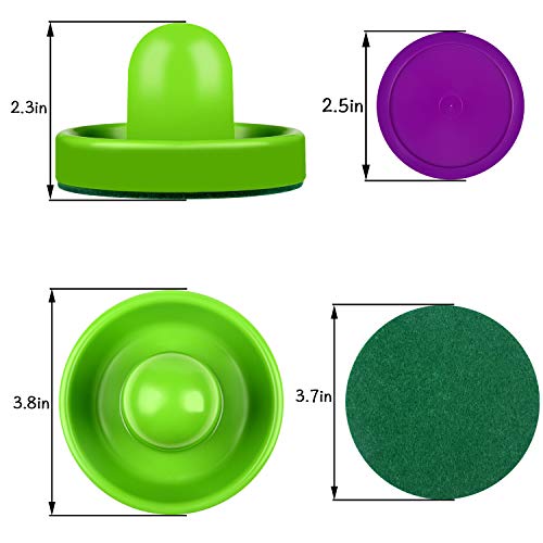 ONE250 Air Hockey Pushers and Red Air Hockey Pucks, Goal Handles Paddles Replacement Accessories for Game Tables (4 Striker, 4 Puck Pack) - color: Yellow & Green