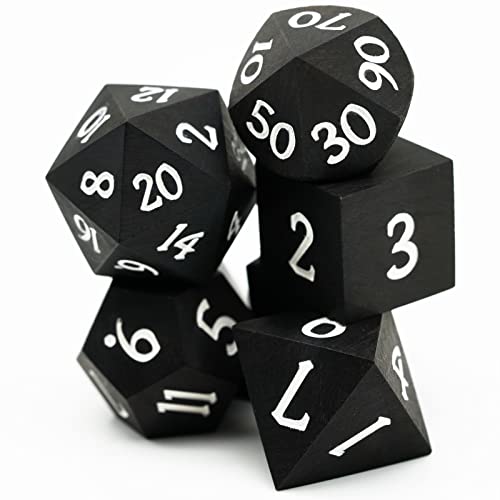 Wood DND Dice Set, 7PCS Black Polyhedral Dice Set for D&D Role Playing Games, d and d Gifts (Ebony Wood) - color: Ebony Wood