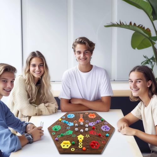 Large 20 Inches Wahoo Marble Board Game 4 and 6 Players 2 Sided Painted Thicken Wooden Dice Marbles Game for Family Friends Party Game Nights - color: Flame, style: 20 Inch