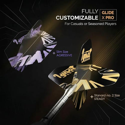 Steel Tip Darts, 6 Pack Knurled Brass Barrels with EVA Case, Darkborn | 16 GlideXPro 130 micron flights, aluminum shafts w/ O-rings, sharpener, dart tool, ebook, 10-yr warranty - color: Lilac - Dark Avenger