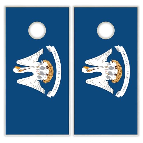 State Flag Solid Wood Regulation Cornhole Set 4 Feet x 2 Feet Includes Set of 8 Bags and Carrying Case with Optional LED Lights and Lamination - style: Louisiana