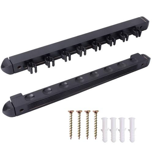 GSE Games & Sports Expert 2-Piece 6/8/12 Billiard Pool Cue Rack Wall Mounted Holders, Billiard Cue Sticks Wall Rack Set - style: 8 Cue - Black