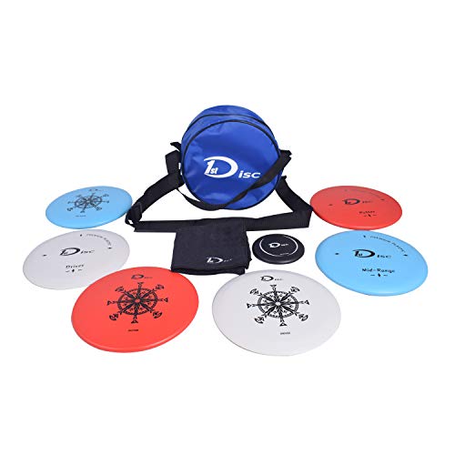 Starter Disc Golf Set - Golf Discs Set - Includes Blue 1 x Starter Disc Golf Bag, 2 x Fairway Driver, 2 x Midrange Disc, 2 x Putt & Approach