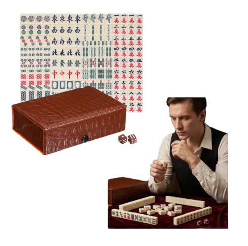 Homoyoyo Chinese Portable Mini Mahjong Tile Set Mini Mahjong Set 146 Tiles - Portable Travel Game with Case, 0.8 Inch Heavy Melamine for Camping Party Family Gathering, Traditional Chinese Version