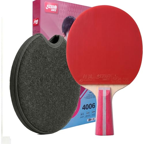 DHS Ping Pong Paddles with Fabric Paddle Cover Case，Sticky Rubber for Max Spin, 7-Ply Wood Table Tennis Racket, Tournament Ready - style: 4006-Penhold