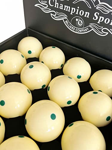 Champion 2-1/4" Billiard Practice Training Pool Cue Ball (6 dot, 16 Balls/Box, Purple, Black, Green, Blue, Red - size: Green dot