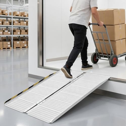 BEJONI 5FT Folding Wheelchair Ramp, 29" Wide, Portable with Handle, Sliver | Aluminum Folding Handicap Ramp, 600 Lbs Capacity Non-Skid Wheelchairs for Home Steps, Thresholds, Doorways, Front Porch - size: 4-Fold 5FT x 29'' W