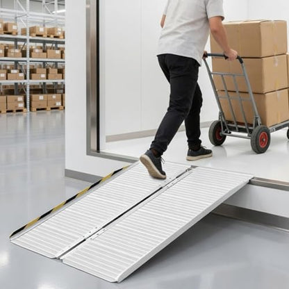BEJONI 5FT Folding Wheelchair Ramp, 29" Wide, Portable with Handle, Sliver | Aluminum Folding Handicap Ramp, 600 Lbs Capacity Non-Skid Wheelchairs for Home Steps, Thresholds, Doorways, Front Porch - size: 4-Fold 5FT x 29'' W