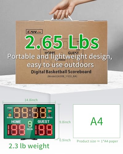 Basketball Digital Scoreboard with Remote,Battery Powered Portable Tabletop Electronic Scoreboard with 75dB Buzzer,Countdown Timer & Score for Games - style: green