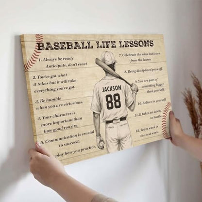 Personalized Baseball Life Lessons Canvas, Custom Baseball Poster Print, Personalized Motivational Sports Art For Players And Fans - color: Design 05