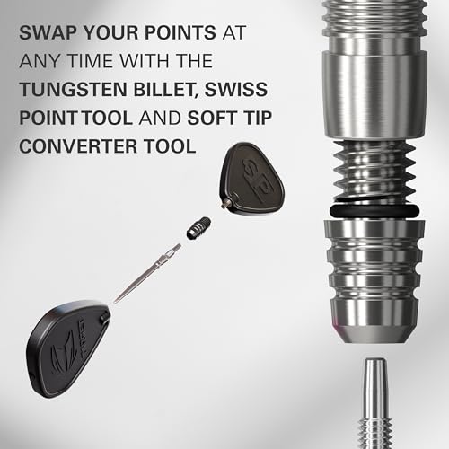 Target Darts Soft Tip to Swiss Point Dart Conversion Set, Black/Silver – Soft Tip Dart Points Converter Tool, Repointing Soft Tip to Steel Tips 2BA Thread – Tungsten Billet Tips, Swiss Point Tool - color: Black
