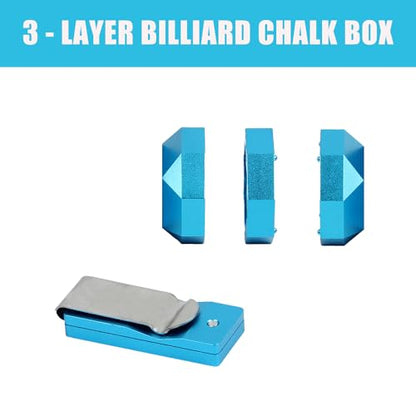 Wokyo Premium 3 Layer Magnetic Billiard Pool Cue Chalk Holder Box Set, Pool Table Accessory for Billiards Precision Shots - color: Blue
