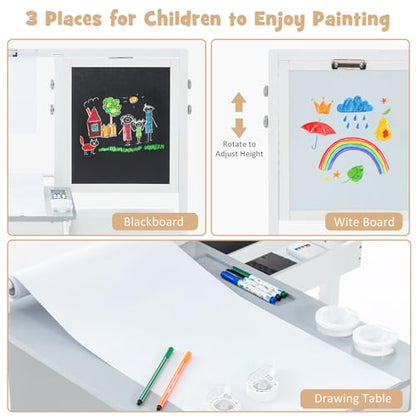 INFANS 3 in 1 Kids Art Table and Chair Set, Toddler Craft and Play Wood Activity Desk with Double-Sided Easel Blackboard Whiteboard, Paper Roll for Writing, Children Furniture for Daycare Nursery - style: Grey