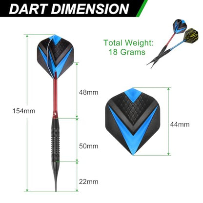 PATIKIL Darts Plastic Tip - 12 Pcs 18 Gram Soft Tip Darts Set 100 Extra Dart Tips 24 Dart Flights Wrench & Flight Protectors with Dart Case for Electronic Dartboard